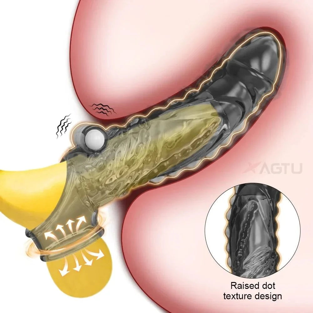 Reusable Penis Enlargement Vibrator Sleeve — Stretchable Extender & Delay Ring for Men