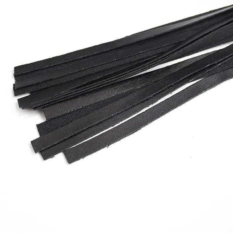 Black leather flogger strands for BDSM sensory play and impact bonding set