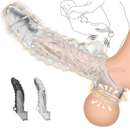 Reusable Penis Enlargement Vibrator Sleeve — Stretchable Extender & Delay Ring for Men