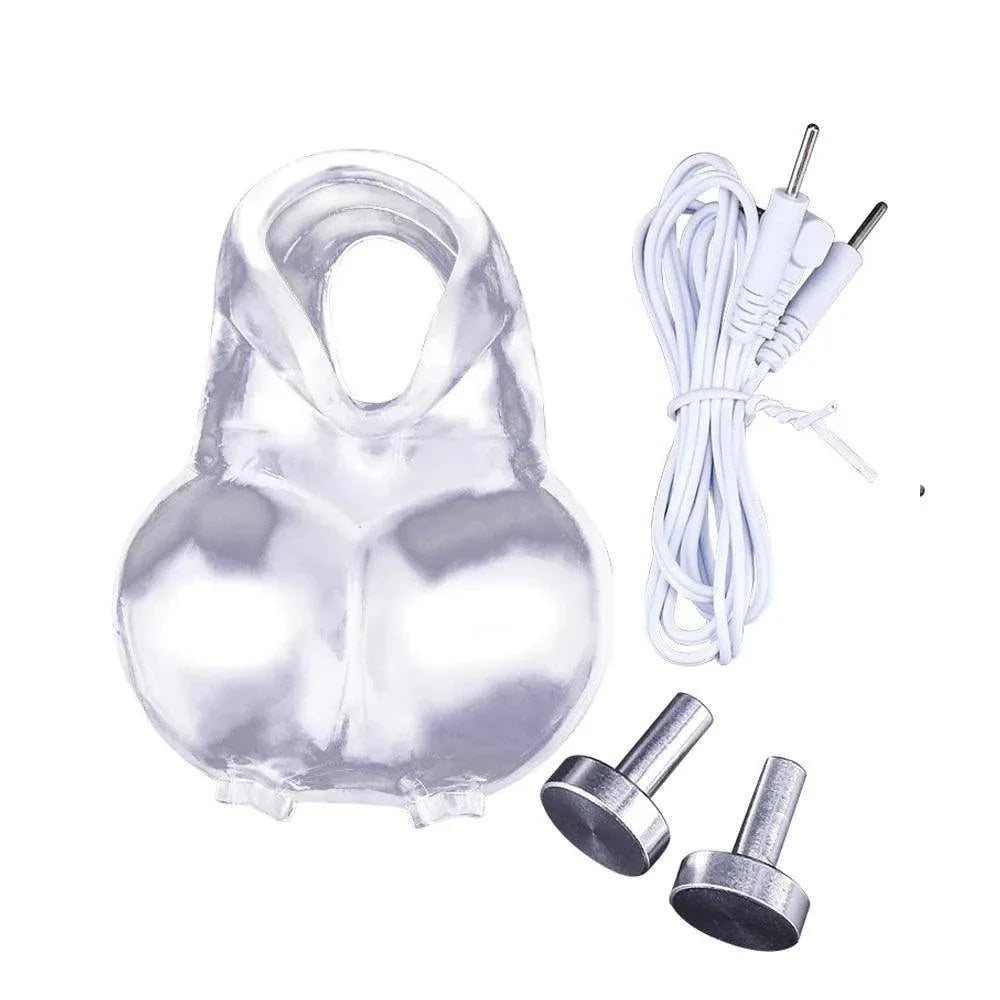 Varied Electro-Shock Penis Ring with electrodes and connection cable for electro-stim stimulation