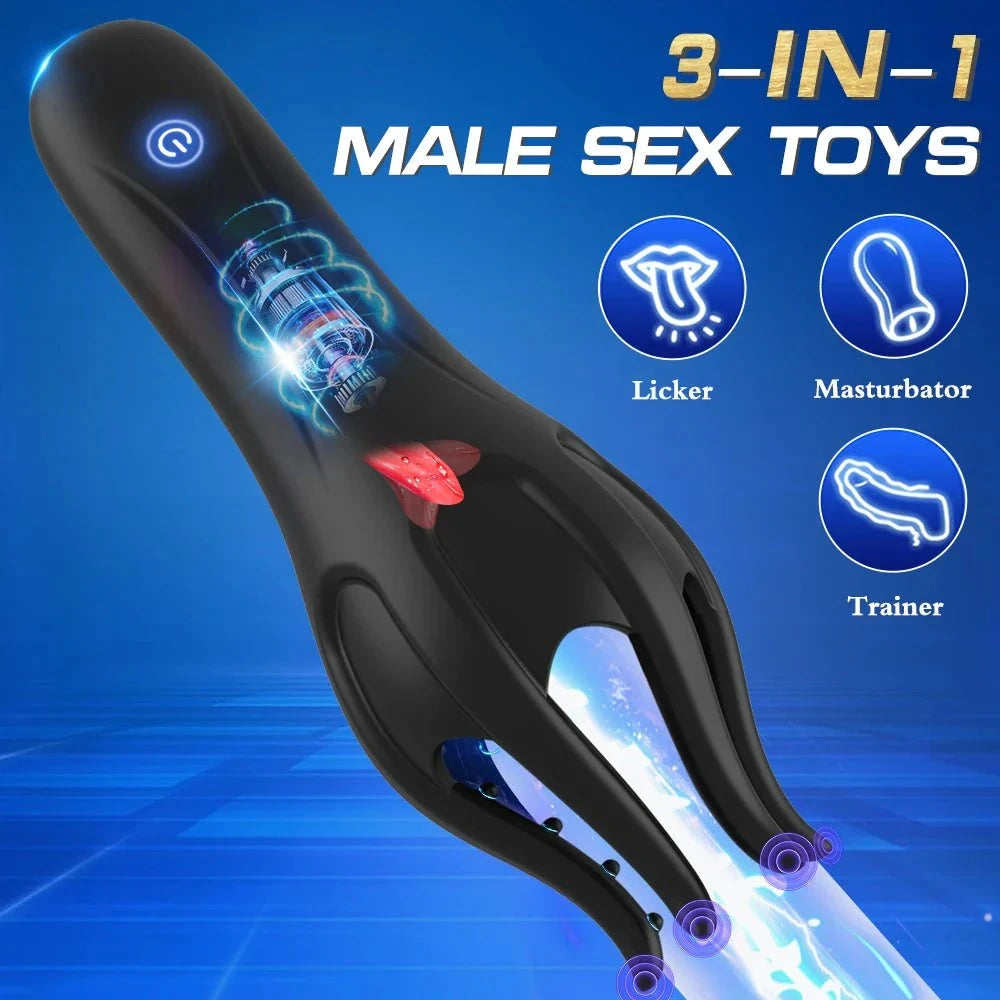 Glans Trainer Vibrator soft fingertip massager for penis and G-spot stimulation 3-in-1 male sex toy with licker, masturbator, and trainer functions
