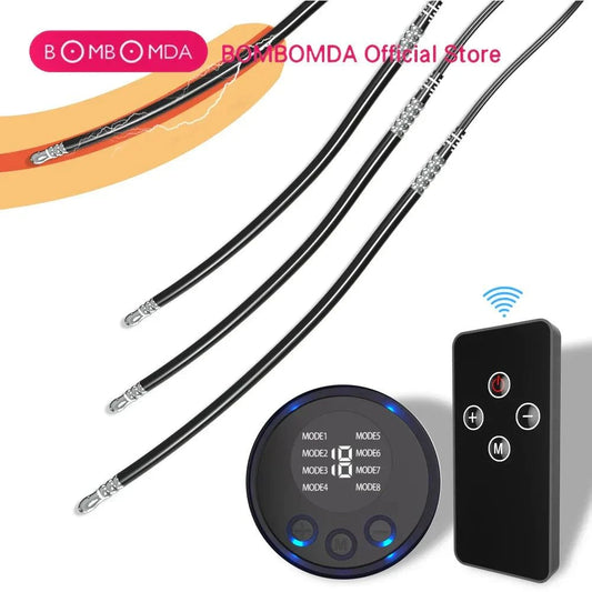 Electric Shock Stimulator anal plug and urethral sounding set with remote control and digital display for men