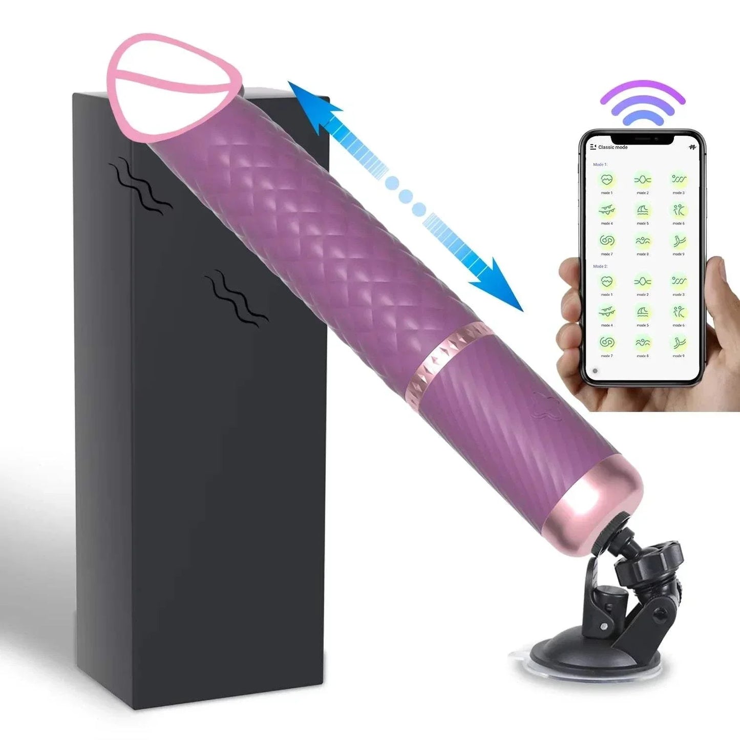 AV Magic Wand silicone vibrator with clit stimulator and G-spot massager controlled by smartphone app