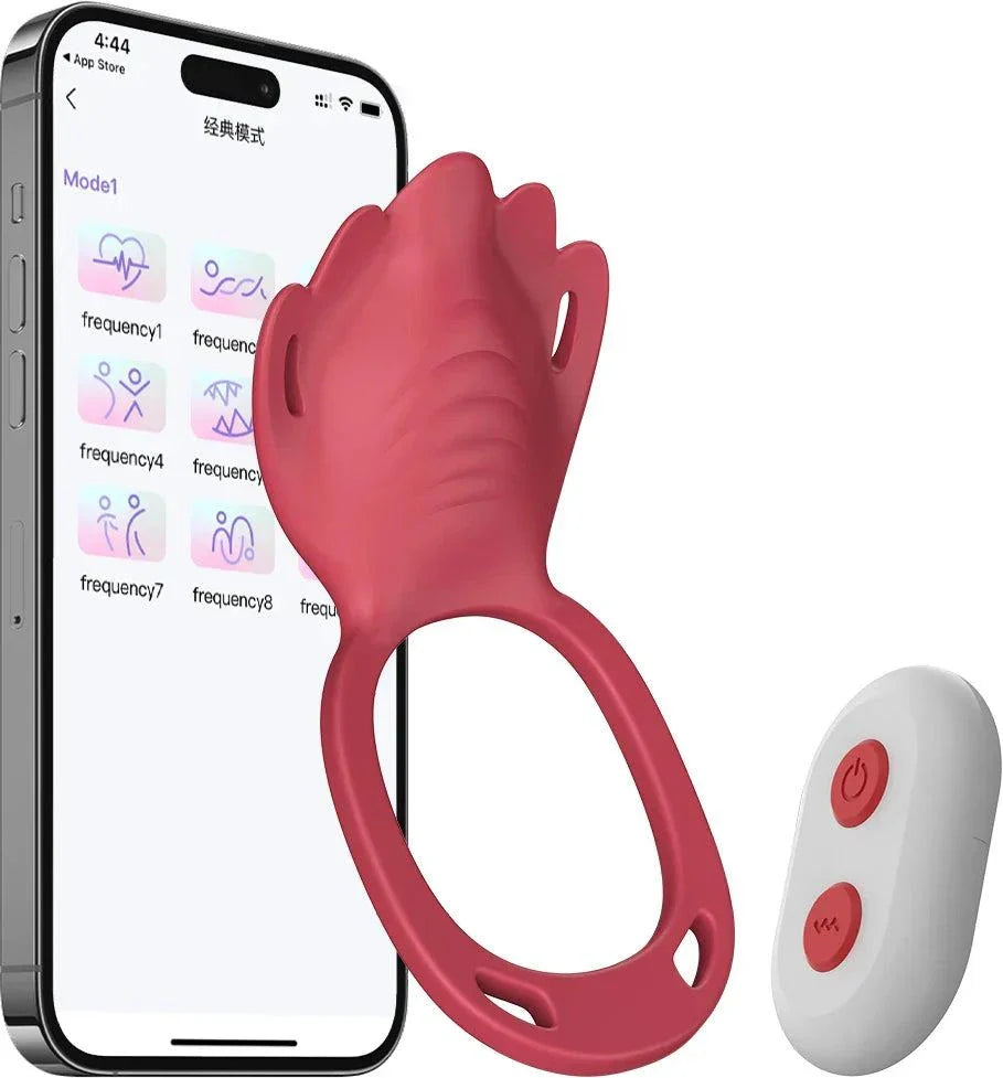Wireless app wearable panty vibrator with clitoral stimulator and penis ring set controlled by smartphone app