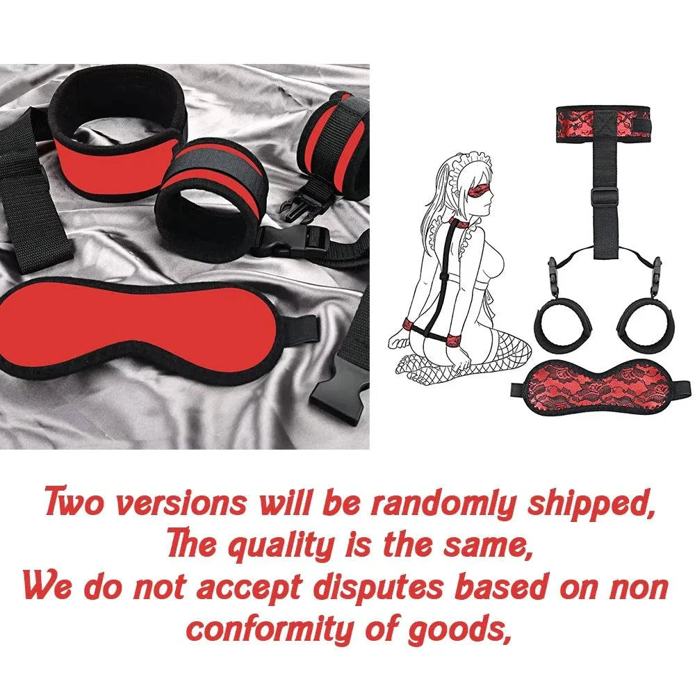 Couples BDSM Bondage Set with mask, feather tickler, handcuffs, and ankle restraints for intimate play