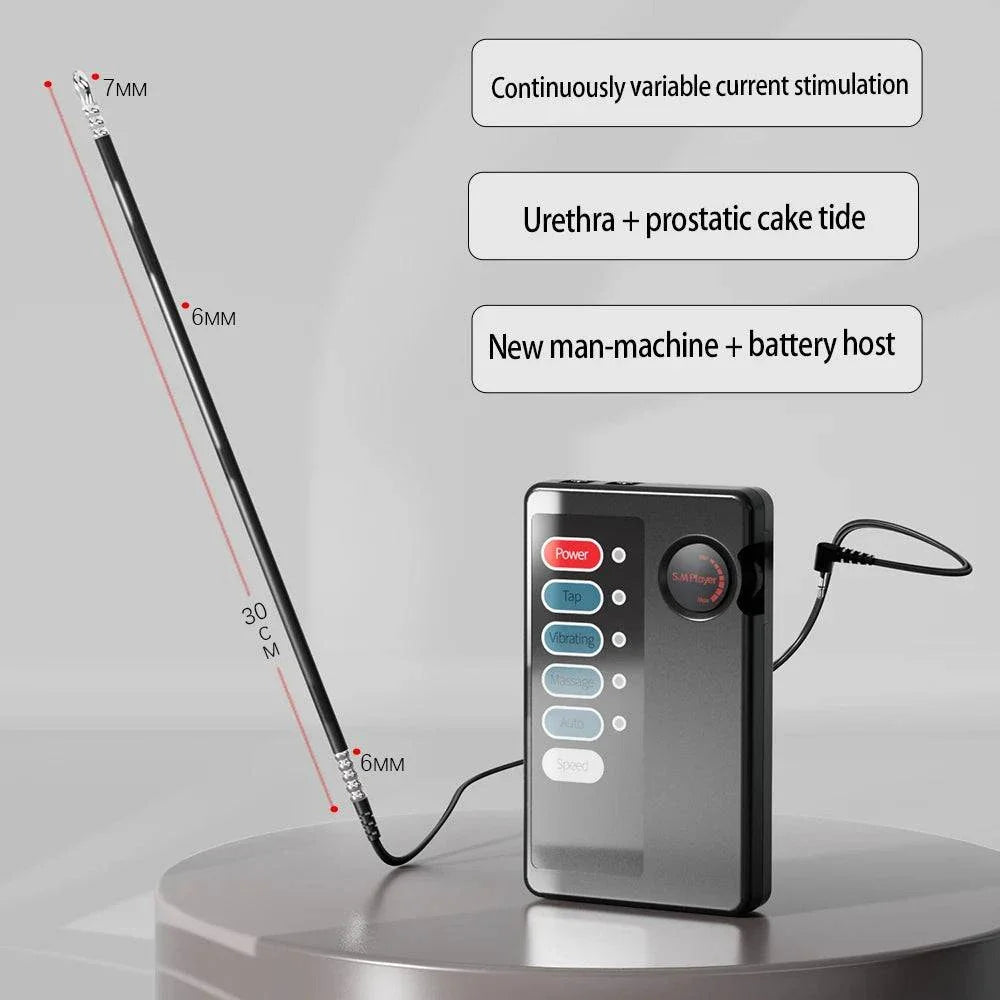 Electric shock stimulator anal plug and urethral sounding set with variable current and battery host for men