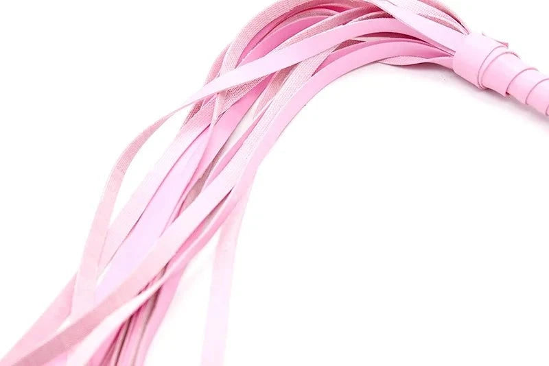 Pink leather flogger whip for sensory and bondage play set