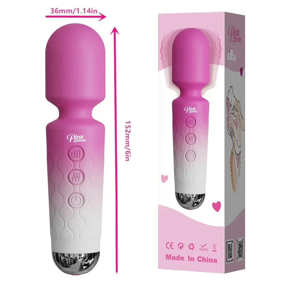 20-Speed Powerful AV Vibrator pink wand with 20 vibration modes for G-spot, clitoral, and nipple stimulation, 6in length