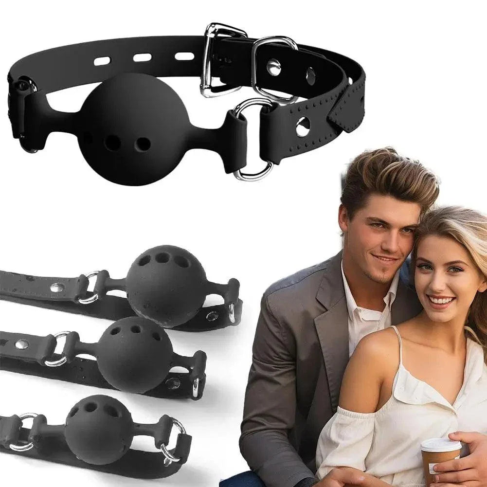 Breathable silicone ball gag with adjustable straps for safe and comfortable bondage restraint