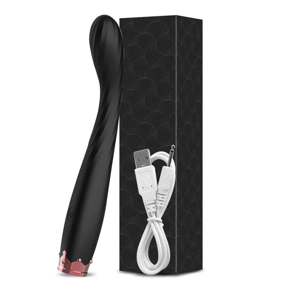 8 Seconds to Orgasm G-Spot Vibrator black finger-shaped silicone sex toy with USB charger and black box packaging