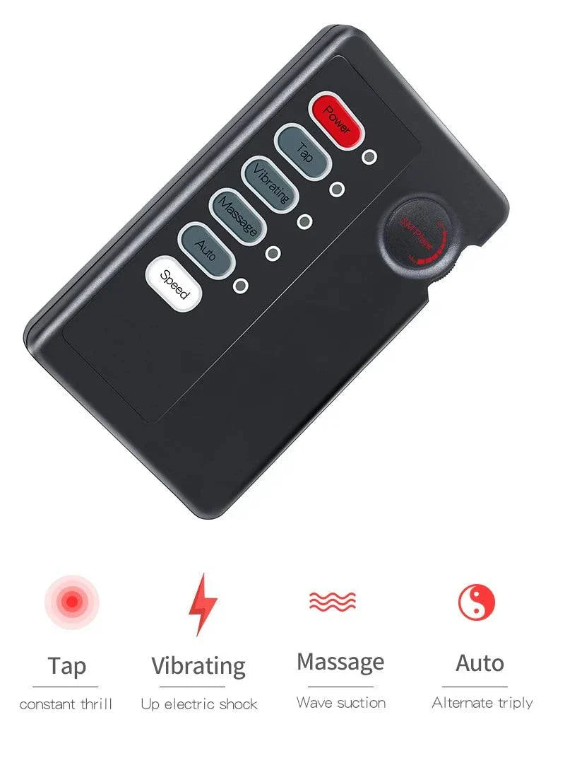 Electro Shock Conductive Cock Ring remote control with tap, vibrate, massage, and auto modes