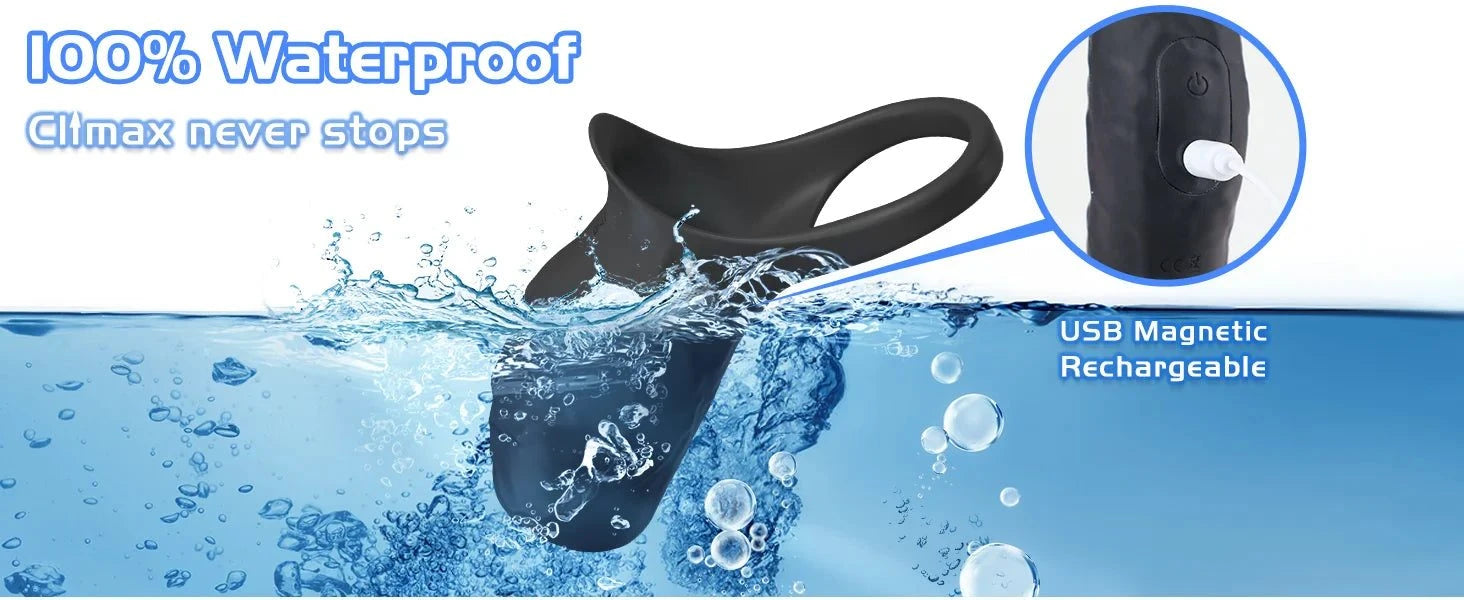 Waterproof vibrator penis sleeve and cock ring ejaculation extender with USB rechargeable feature for couples toy and G-spot stimulation