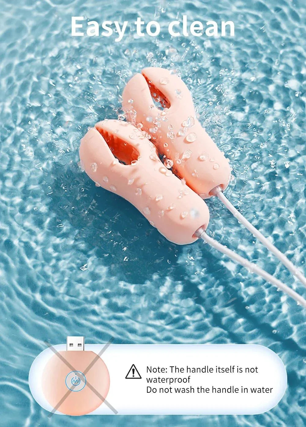 Enhancer Nipple Stimulator breast massage vibrator in water showing easy to clean feature