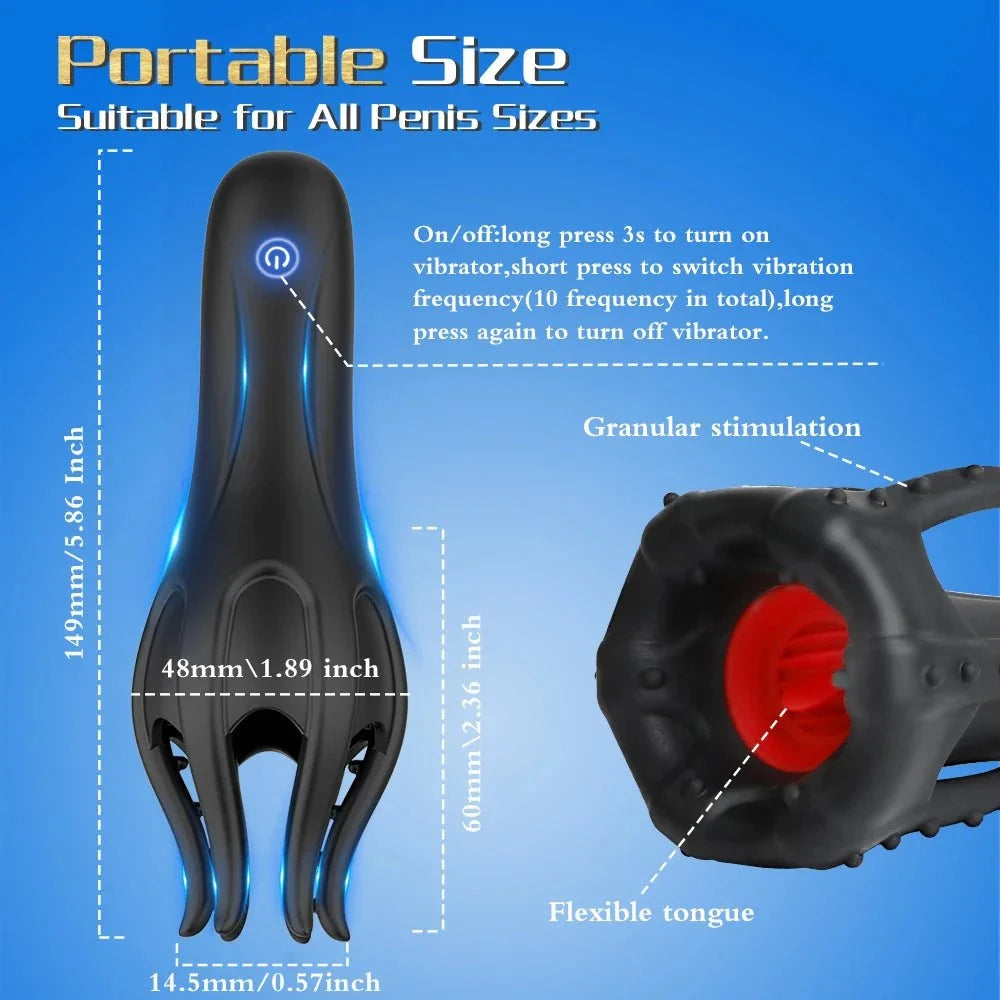 Glans Trainer Vibrator soft fingertip massager with flexible tongue and granular stimulation for penis and G-spot, portable size suitable for all penis sizes