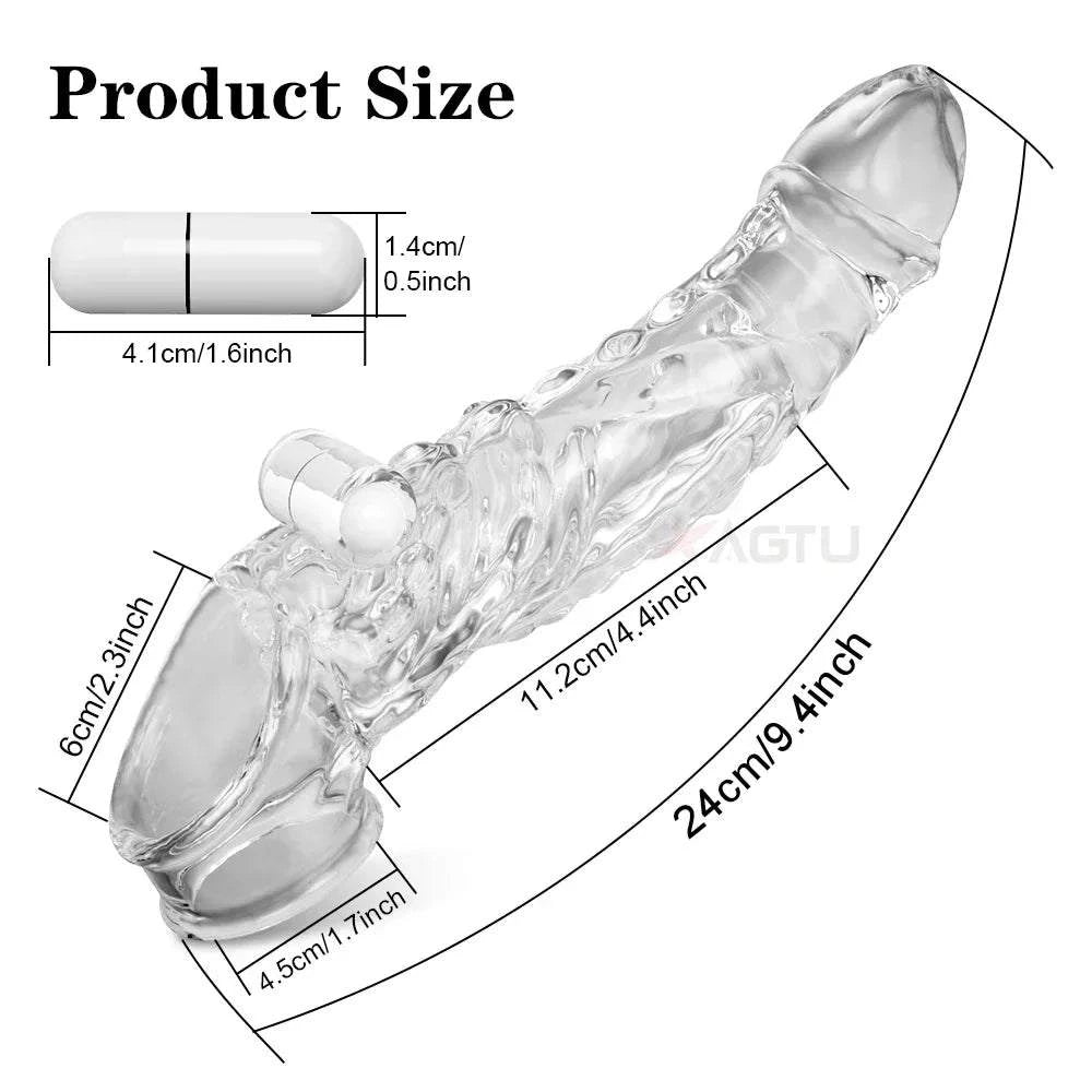 Reusable Penis Enlargement Vibrator Sleeve — Stretchable Extender & Delay Ring for Men