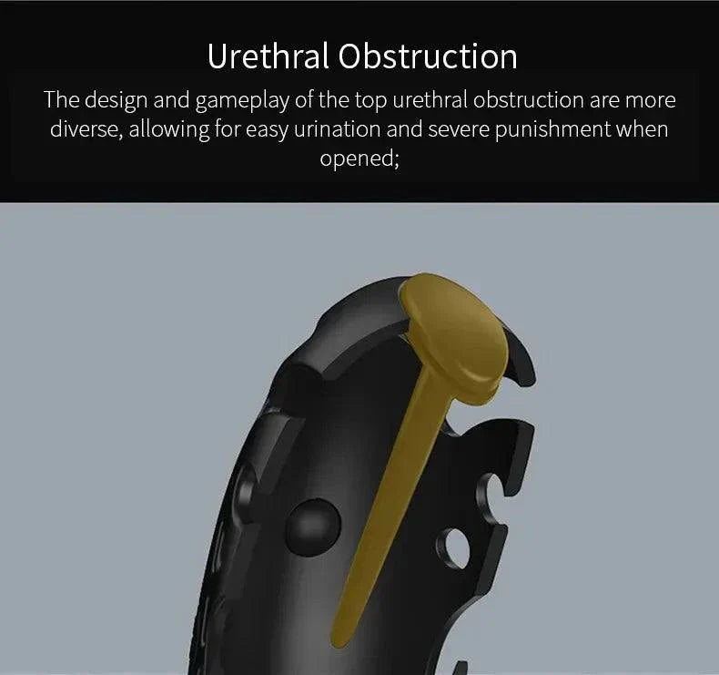 Wireless remote control electric shock male chastity cage with urethral lock and obstruction features