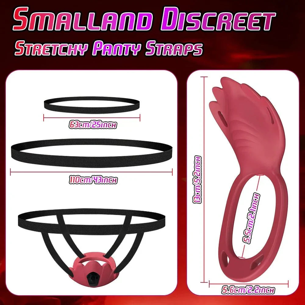 Wireless app wearable panty vibrator with stretchy panty straps and clitoral stimulator penis ring set dimensions