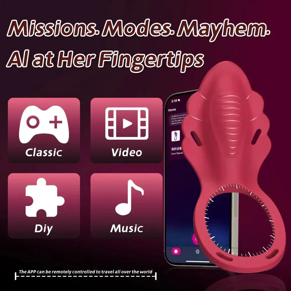 Wireless app wearable panty vibrator with clitoral stimulator and penis ring set controlled via smartphone app