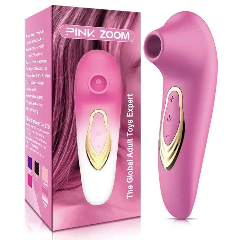 Powerful clitoris sucking vibrator and nipple oral vacuum stimulator in pink with ergonomic design and multiple modes