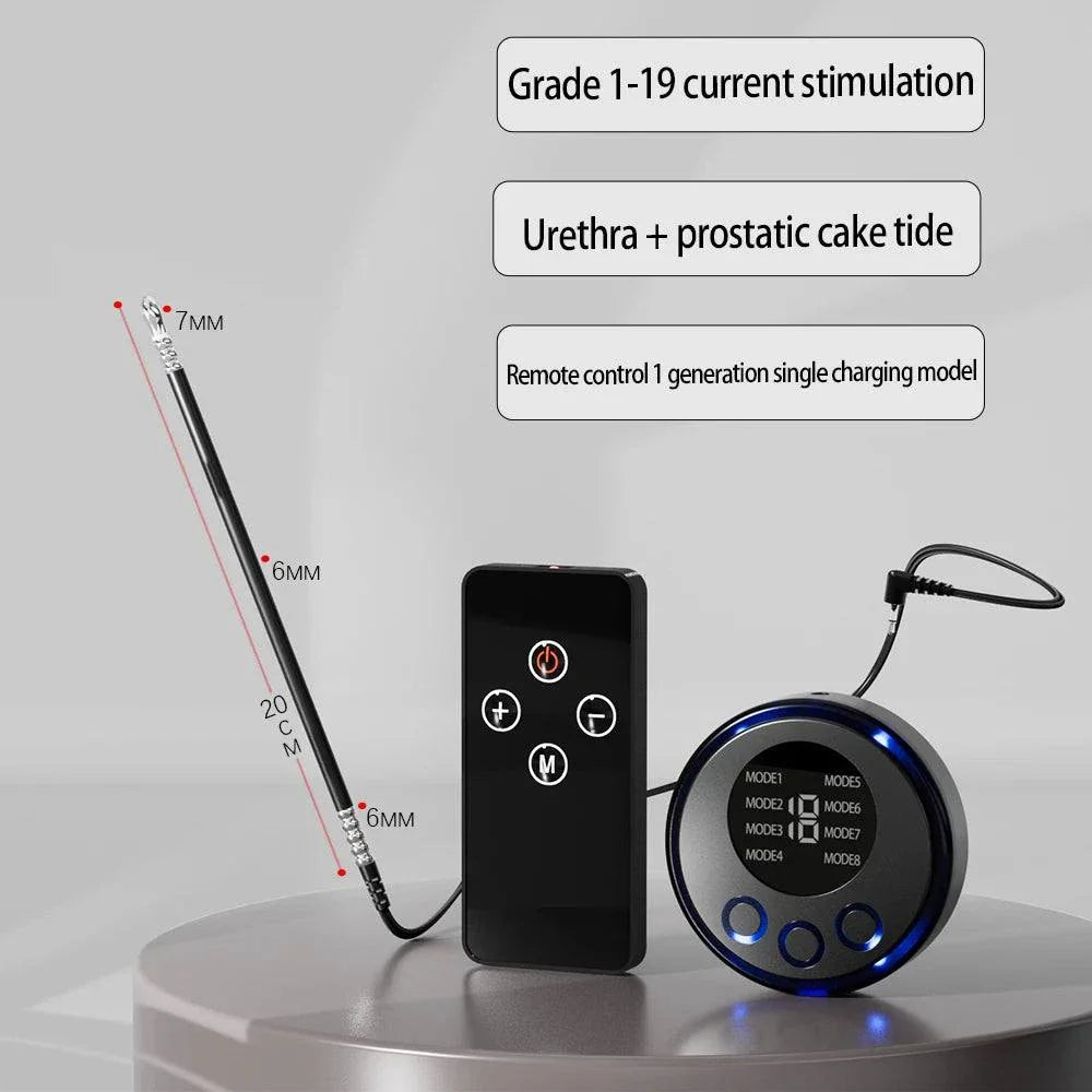 Electric shock stimulator anal plug and urethral sounding set with remote control and medical-grade e-stim for men