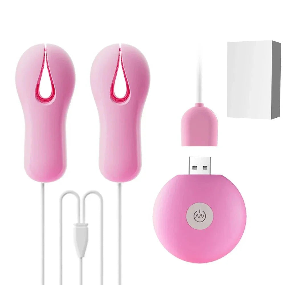 Enhancer Nipple Stimulator pink breast massage clamp vibrator with USB charger and packaging
