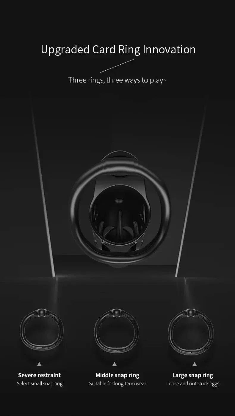 Wireless remote control electric shock male chastity cage with three customizable rings for secure restraint and urethral lock.