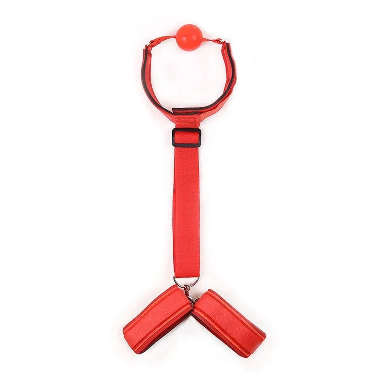 All-in-One 18-Piece Bondage & Strap-On Kit red adjustable harness with ball gag and restraints