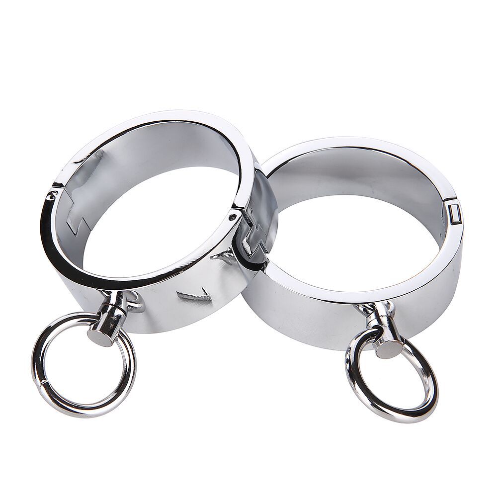 Heavy Metal Steel Slave BDSM Bondage Lock Circular Wrist Handcuffs Ankle Cuffs Collar Fetish Shackles Adult Sex Toys Men Women