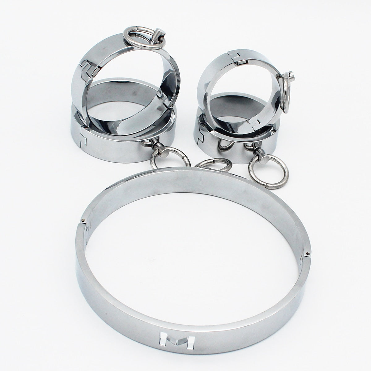 Heavy Metal Steel Slave BDSM Bondage Lock Circular Wrist Handcuffs Ankle Cuffs Collar Fetish Shackles Adult Sex Toys Men Women