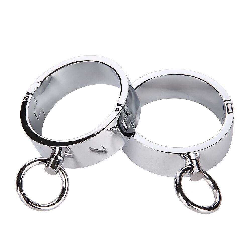 Heavy Metal Steel Slave BDSM Bondage Lock Circular Wrist Handcuffs Ankle Cuffs Collar Fetish Shackles Adult Sex Toys Men Women