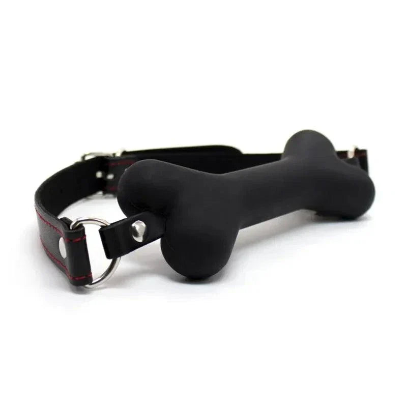 Soft harness mouth silicone dog-bone ball gag with adjustable black strap for bondage restraint