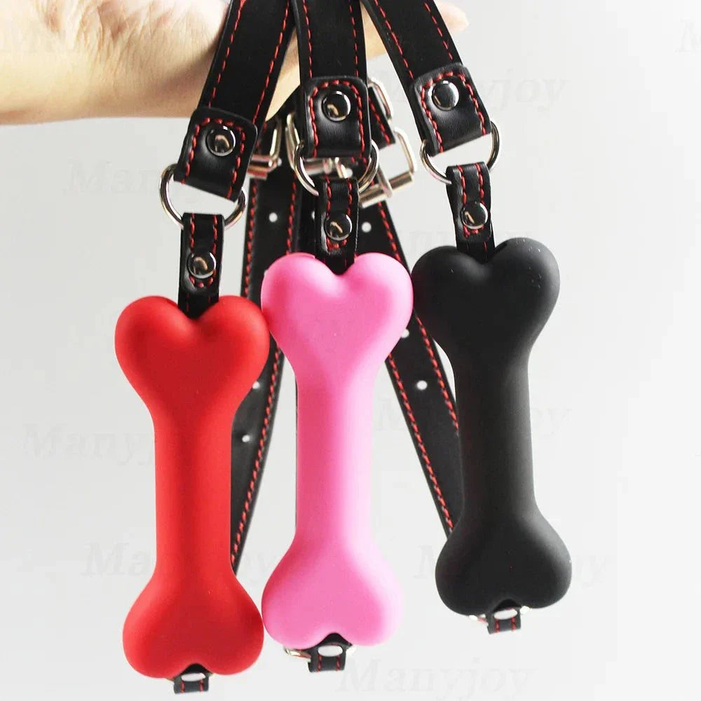 soft harness mouth silicone dog-bone ball gag in red pink and black with adjustable straps for bondage restraint
