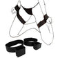 Full bed restraint tie-down set with adjustable straps, handcuffs, ankle cuffs, and eyeblinder for couples' bondage play