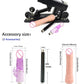 Automatic sex machine with adjustable thrusting gun, remote and app control, featuring multiple attachments for customizable pleasure.