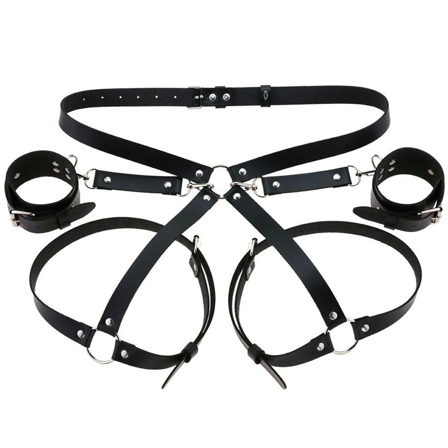 Leather Restraint & Body Harness Bondage Kit — Adjustable Couples Bondage Set