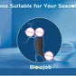 Diagram showing vibrator penis sleeve and cock ring ejaculation extender used in doggy, blowjob, and missionary positions for sexual play