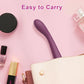 8 Seconds to Orgasm G-Spot Vibrator finger-shaped purple silicone sex toy near handbag and makeup on pink background