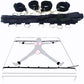 Full bed restraint tie-down set with adjustable straps, handcuffs, ankle cuffs, and eyeblinder for couples' bondage play.