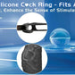 Black stretchable silicone vibrator penis sleeve with cock ring, textured for stimulation and size variations shown