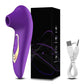 Powerful purple clitoris sucking vibrator with ergonomic design, USB charging cable, and black packaging box