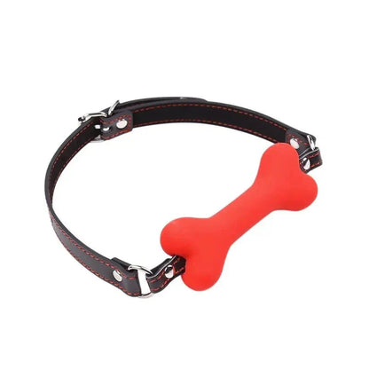 Adjustable soft harness mouth silicone dog-bone ball gag in red for bondage restraint