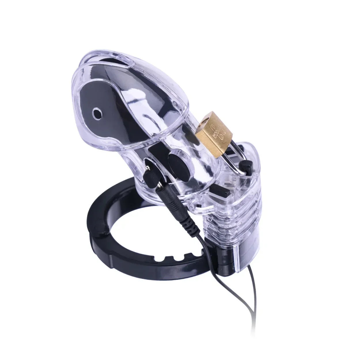Lockable Male Chastity Device — Cock Cage with E-Stim Rings & Scrotum Restraints