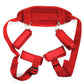 All-in-One 18-Piece Bondage & Strap-On Kit with adjustable red harness and restraints for BDSM play