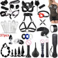 37-Piece Black Wolf BDSM Kit with bondage restraints, ropes, gag, flogger, vibrator, and anal plug for intimate fetish play