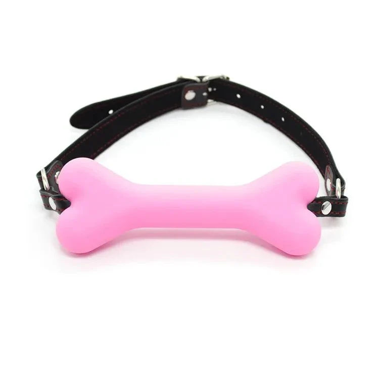Soft harness mouth silicone dog-bone ball gag with adjustable black strap bondage restraint
