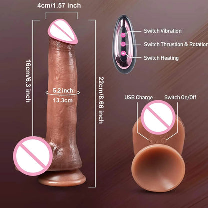 Realistic Telescopic Rotating Vibrator Dildo — Heated, Rotating & Telescopic Pleasure Stick