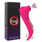Powerful clitoris sucking vibrator in pink with ergonomic design and multiple stimulation modes next to black packaging box