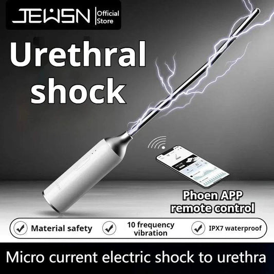 JEUSN male urethral vibrator with electric shock, 10 vibration frequencies, remote app control, and waterproof design