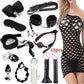 37-Piece Black Wolf BDSM Kit with cuffs, ropes, gag, vibrator, anal plug, and fetish accessories in black.