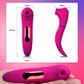 Powerful clitoris sucking vibrator in pink with ergonomic design and suction technology displayed with size dimensions and handheld view